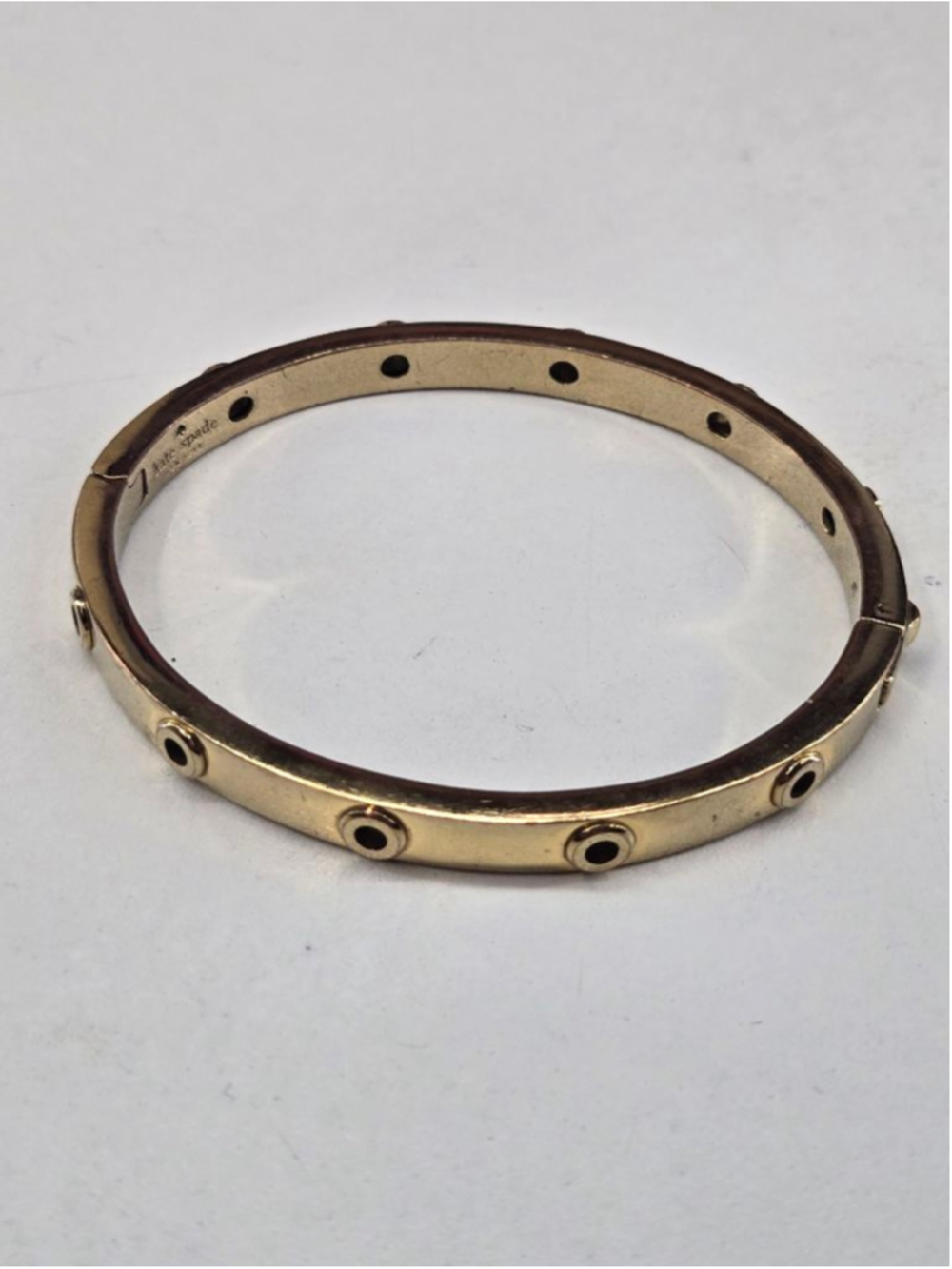 Kate Spade Bracelet Goldtone Hole Station Bangle with Clasp Classic Minimalist